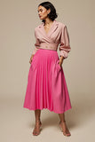 Fuchsia Notched Lapel Long Sleeve Work Dress