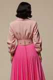 Fuchsia Notched Lapel Long Sleeve Work Dress