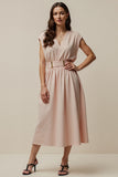 A Line V Neck Long Blush Work Dress With Belt