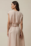 A Line V Neck Long Blush Work Dress With Belt