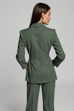 Lapel Dark Green Long Sleeve Two Piece Work Dress With Sash
