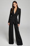 Long Sleeve Notched Lapel Black Work Dress