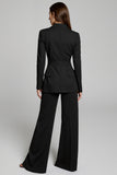 Long Sleeve Notched Lapel Black Work Dress