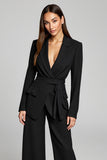Long Sleeve Notched Lapel Black Work Dress