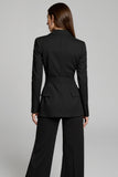 Long Sleeve Notched Lapel Black Work Dress
