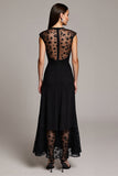 A Line Black Long Lace Work Dress