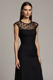 A Line Black Long Lace Work Dress