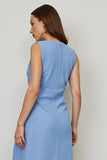 Blue A Line Roud Neck Midi Work Dress