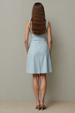 Light Blue A Line Belt Midi Work Dress