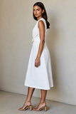 White V Neck A Line Work Dress with Belt