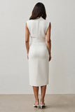 White Notched Lapel Sheath Maxi Work Dress with Belt