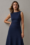 Navy A Line Boat Neck Maxi Work Dress