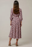Pink A Line Ruched Leopard Long Work Dress with Sleeves