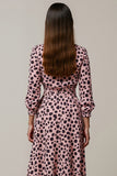 Pink A Line Ruched Leopard Long Work Dress with Sleeves