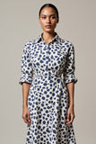 A Line White And Blue Leopard Printed Half Sleeves Long Work Dress