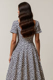 White and Blue A Line Leopard Printed Square Neck Long Work Dress