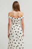 Off the Shoulder Printed A Line White Work Dress