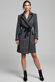 Dark Grey Tweed Notched Lapel Short Blazer Dress with Sleeves