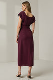 Dark Red Round Neck Pencil Long Work Dress with Sleeves