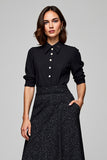 Sparkly Black Collar Neck 2 Piece Blouses and Skirt with Pockets