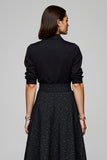 Sparkly Black Collar Neck 2 Piece Blouses and Skirt with Pockets