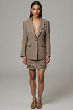 Brown Notched Lapel Tweed 2 Piece Short Business Suits