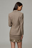 Brown Notched Lapel Tweed 2 Piece Short Business Suits