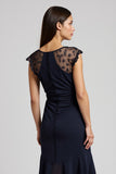 Navy V-Neck Short Chiffon Work Dress with Sash