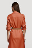 Orange Collar Neck Midi Shirt Work Dress with Belts