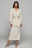 Ivory V Neck 2-Piece Sheath Midi Work Dress