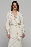 Ivory V Neck 2-Piece Sheath Midi Work Dress