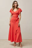 Orange A Line Flutter Sleeve Work Dress with Side Knot