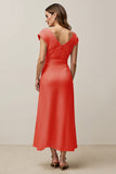 Orange A Line Flutter Sleeve Work Dress with Side Knot