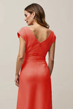 Orange A Line Flutter Sleeve Work Dress with Side Knot