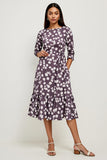 Polka Dots Dark Purple A Line Ruffle Hem Work Dress