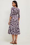 Polka Dots Dark Purple A Line Ruffle Hem Work Dress