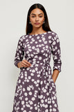 Polka Dots Dark Purple A Line Ruffle Hem Work Dress
