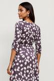 Polka Dots Dark Purple A Line Ruffle Hem Work Dress
