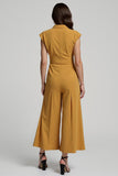 Yellow Satin Notched Lapel Work Jumpsuits