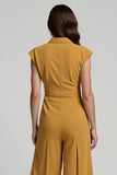 Yellow Satin Notched Lapel Work Jumpsuits