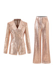 Sparkly Golden 2 Piece Sequins Holiday Suits