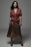 Sparkly Red 2 Piece A Line Notched Lapel Holiday Dress with Sash