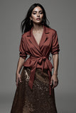 Sparkly Red 2 Piece A Line Notched Lapel Holiday Dress with Sash