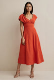 Orange A Line Satin Cap Sleeves Semi Formal Dress