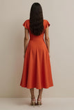 Orange A Line Satin Cap Sleeves Semi Formal Dress