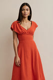 Orange A Line Satin Cap Sleeves Semi Formal Dress