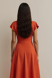 Orange A Line Satin Cap Sleeves Semi Formal Dress