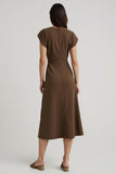 Brown A Line Satin V-Neck Semi Formal Dress with Sash