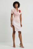 Pink Bodycon Satin Short Holiday Party Dress with 3D Flowers