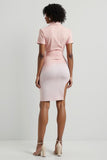 Pink Bodycon Satin Short Holiday Party Dress with 3D Flowers